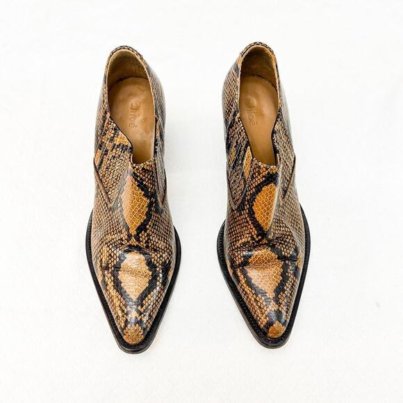 Chloe Rylee Python Embossed Leather Booties Shoes Size 41 Italy - Picture 1 of 5
